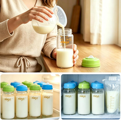 Set, 6 Pack 10oz, (3 3 Matyz Glass Breastmilk Storage Compatible with Spectra Medela Philips Avent Pumps, Wide-Mouth