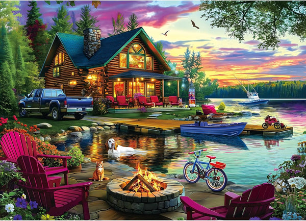 1000 Piece Puzzle for Adults Lakeside Sunset Log Cabin Jigsaw Adult Puzzles