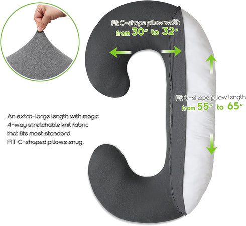COSMOPLUS C Shaped Pregnancy Pillow Cover, Full Body Pillow Case, Stretchy Cool Jersey Fabric, Heather Grey for