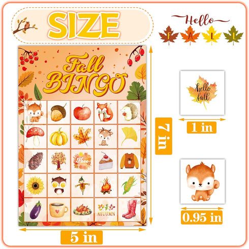 Joy Bang Fall Bingo Games for Kids and Adults, Thanksgiving Bingo Cards for 24 Players, Fall Party Supplies