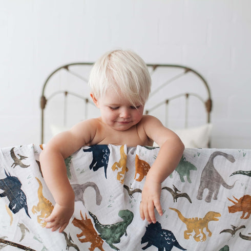 Little Unicorn Premium Cotton Swaddle Baby Blanket | Breathable Fabric | for swaddling, Play, Nursing & More (Dino