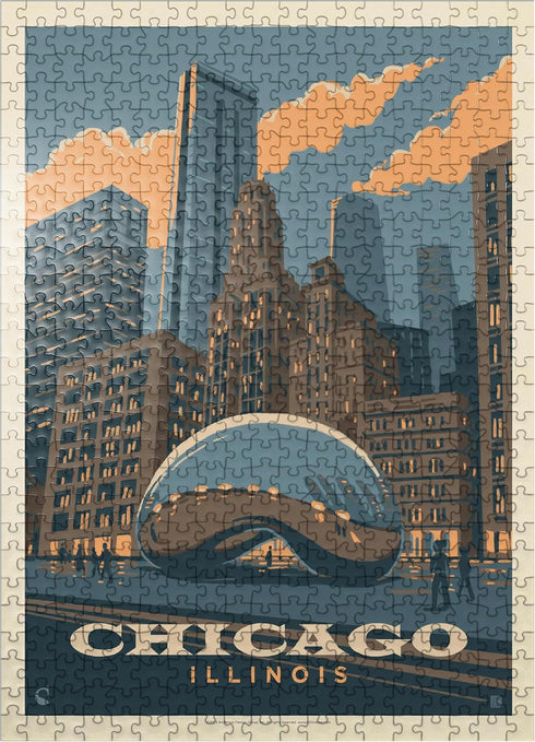 MyPuzzle Chicago, IL: Vintage Poster Magic Bean - Premium 500 Piece Jigsaw Puzzle for Adults
