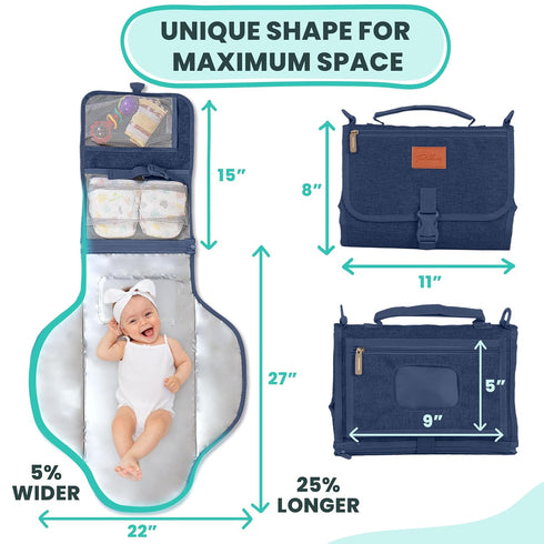 Portable Changing Pad for Baby, Large Waterproof Diaper Changing Mat, Foldable & Detachable with Wipes Pockets by