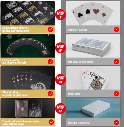 WJPC Easy Shuffling Plastic Waterproof Playing Cards, Cool Black Dragon Poker Cards for Game and Party