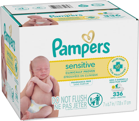 504 (6 Packs) Pampers Baby Wipes Sensitive, Water Based Hypoallergenic and Unscented Total Flip-Top
