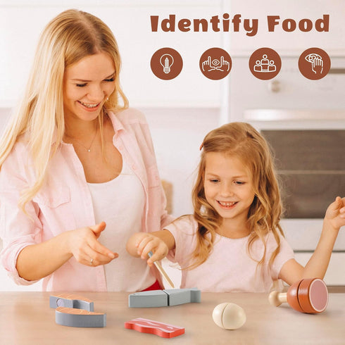 Set, 3+ Set ROBUD Wooden Play Food Cutting Toy Food for Pretend Kids Play Kitchen Accessories Toy Food with Storage