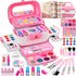 Hollyhi 58 Pcs Kids Makeup Kit for Girls, Real Washable Cosmetic Set with Mirror, Pink Birthday Gifts for Ages 3-12