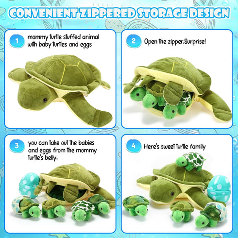 6 12" Mommy 3 2 Aoriher Pieces Sea Turtle Stuffed Animal with Babies Stuffed Sea Turtle with Little Plush Plush Eggs