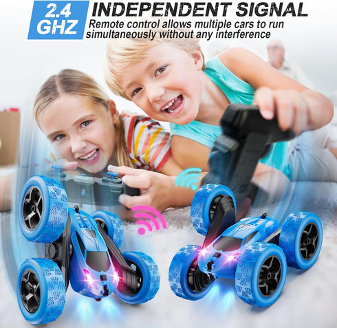 6-12, 4WD 360 2.4GHz, 8-10 1-Blue QUNREDA Remote Control Car, RC Cars Toys for Kids Ages Stunt Car with LED Lights