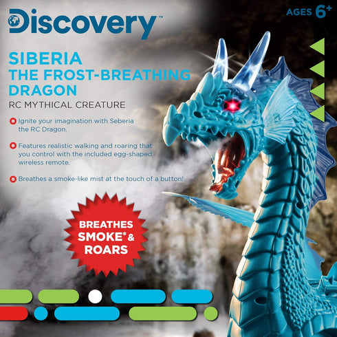 Discovery 6+ Frost-Breathing RC Dragon with Smoke Breath, Walking, Wing Flapping, Realistic Roaring Sounds| Light-Up