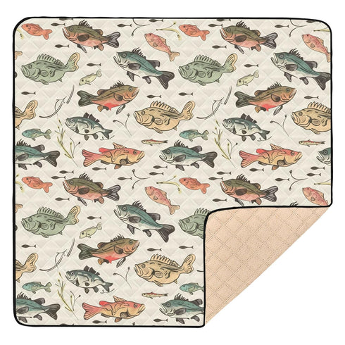 KICPOAY Baby Play Mat Vintage Bass Fishes 50 x 50 Playpen Mats for