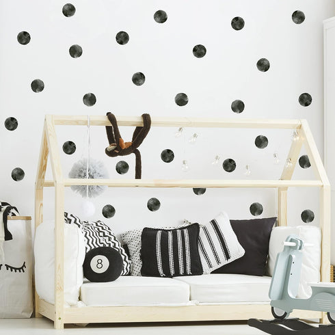 ROFARSO 120 Decals 2.2'' Ink Black Polka Dots - Removable Peel & Stick Wall Art Decorations for Nursery, Bedroom, Home