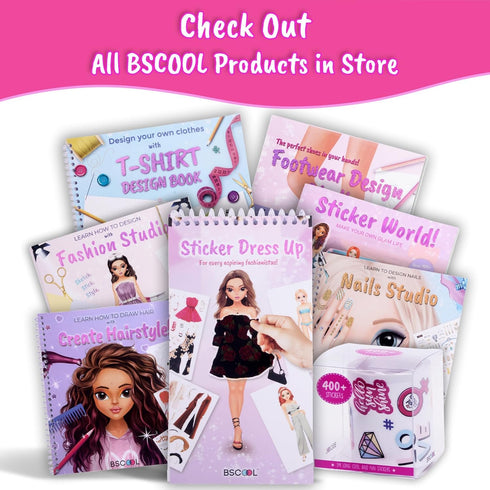 5 BSCOOL - Drawing, Coloring & Activity Book. Nail Design Book with Stickers and Guides. Fashion Design Sketchbook