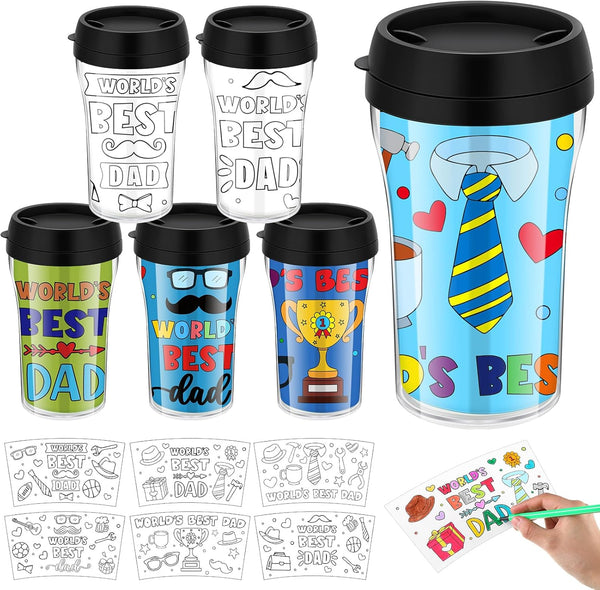 Yiyiring Set of 12 Father's Day DIY Color Your Own Cups 10 oz