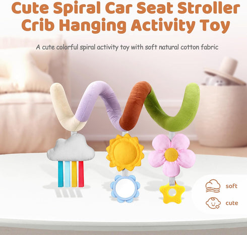 Stuffed Spiral Baby Car Seat Toys, Best Newborn Shower Gifts, Soft Infant Essentials Must Have Stroller Hanging Toys