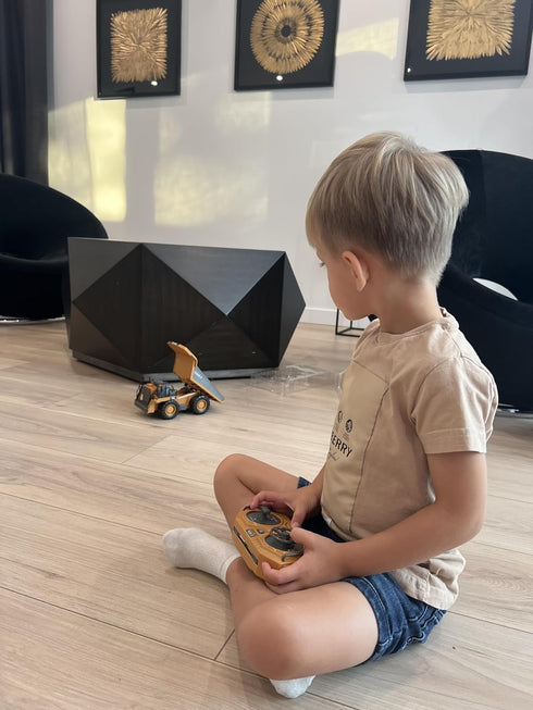 RC Dump Truck Toy, 9-Channel Remote Control Vehicle with Metal Bed & Light, Rechargeable for Kids Ages 3-12+