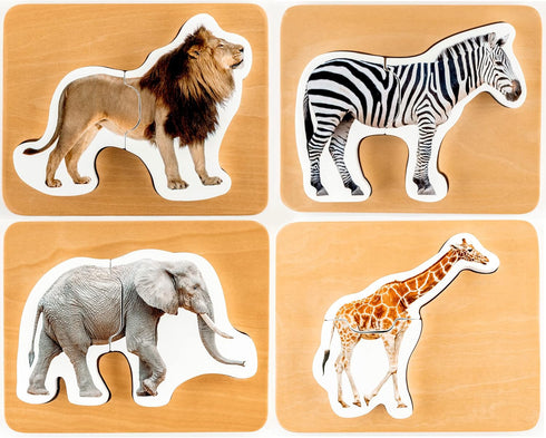 Wooden Montessori Animal Puzzles for Toddlers 2+ Years, Realistic Chunky Safari Animal Shape Puzzle