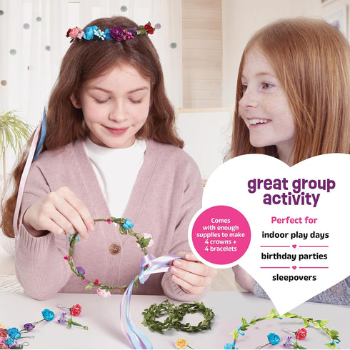 Flower Crown & Bracelet Making Kit for Kids, Crafts for Girls Ages 6-8, Birthday Gifts for DIY Hair Accessories
