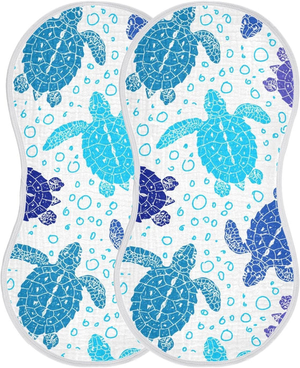 Sea Turtle Ocean Bubble Marine Turtles Muslin Burp Cloths for Baby, 2 Pack 100% Cotton Washcloths Bibs