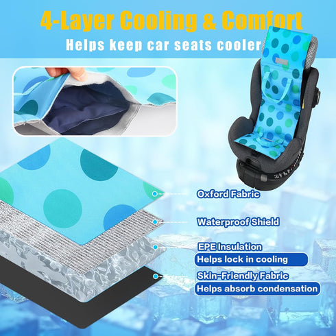 Summer 4 Packs Baby Car Seat Cooling Pad with Insulated Bag Reusable Baby Carseat Cooler Cooling for Car Seat Belts