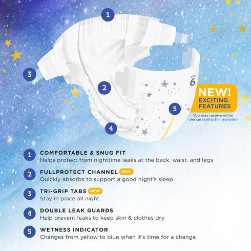 6, 54 Count Amazon Brand - Mama Bear Overnight Baby Diapers with Leak Protection and Skin Protection, Fragrance-Free