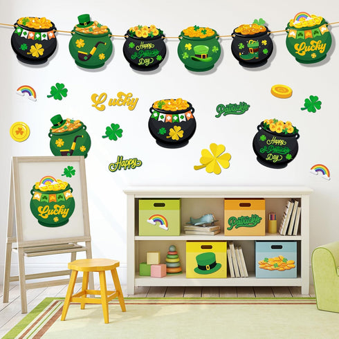 LioNergy 24 Packs St. Patrick's Day Crafts for Kids, DIY Pot of Gold Cutouts Craft Kits Shamrock Gold Coins Leprechaun