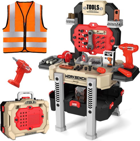 Toddler Tool Bench Set, 79pcs Pretend Construction Toy Set with Drill for