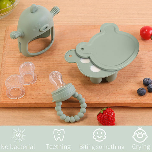 Baby Fruit Feeder & Breastmilk Popsicle Mold Set – 3 Pack Silicone Teething Relief Kit with Pacifier, Freezer Tray