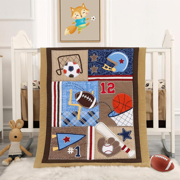 Wowelife Sports Mini Crib Bedding Set Boys Brown 3PCs Mini Crib Comforter