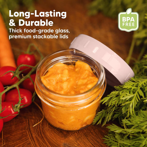 12pk 4oz KeaBabies Glass Baby Food Containers with Lids - Leak-Proof, Microwavable Small Glass Jars, Baby Purees