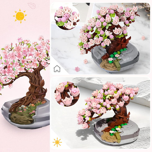 Mini Bricks Cherry Blossoms Plant Building Kit,Bonsai DIY Simulating Plant Ecology Collection Building Toy,Bouquet Set Gifts for Adults, Children