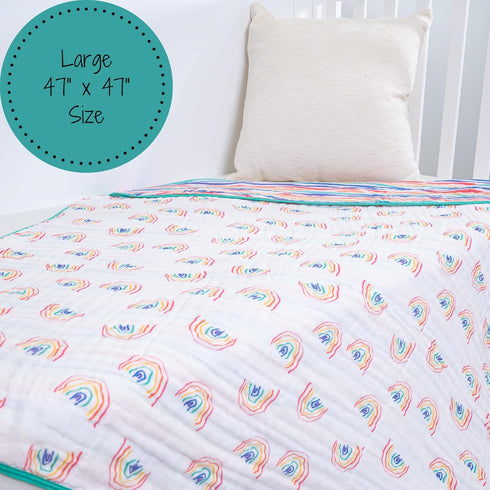 100% 6-Layer 47 47 Inches Cozy LollyBanks Muslin Baby Quilt, Cotton Soft Baby Blanket for Boys and Girls, Large x