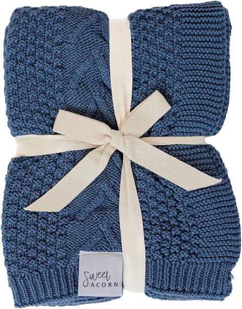 Knit Baby Blanket in Cable Pattern, Organic Cotton Blankets for Crib or