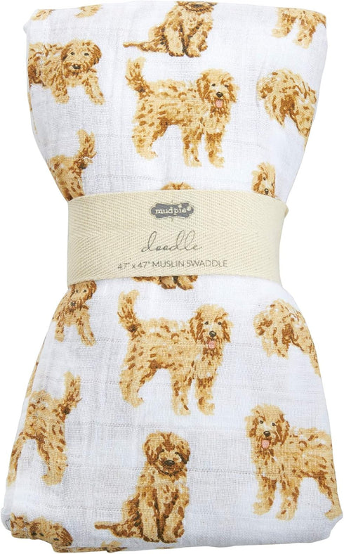 Mud Pie Golden Doodle Print Baby Swaddle Blanket, 47" x 47"