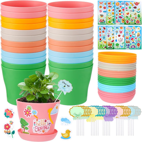 Durable Resin Garden Pot Craft Kit for Kids- 24 Pack Colorful Flower