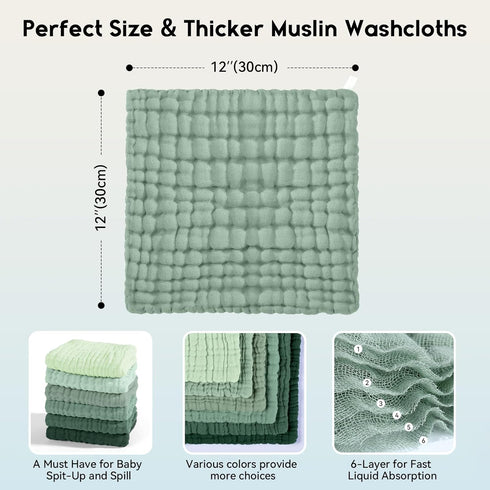 12''X12'', 6 Pack, 100% Unnivoll Muslin Burp Cloths Baby Baby Washcloths Cotton Baby Wash Cloths Absorbent and Soft
