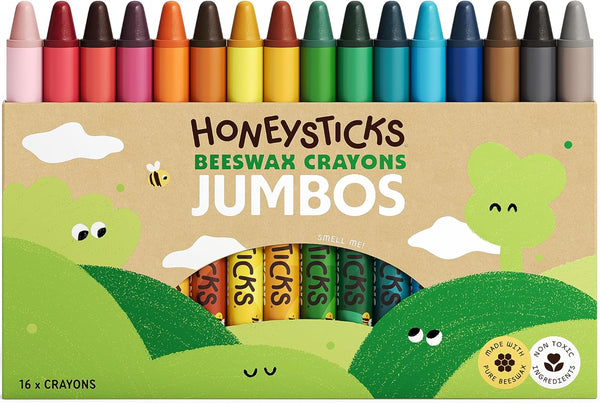 Honeysticks Jumbo Crayons (16 Pack) - Non Toxic Crayons - 100% Pure
