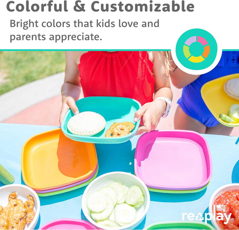 22 Oz. Set 6-7.37" 7.37" 1.25" Re-Play Toddler Plates - Deep-Walled Flat Kids Plates - Dishwasher & Microwave Safe