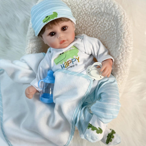 16" Set 3 Realistic Reborn Dolls Boy, Lifelike Silicone Vinyl Baby Realistic Baby Dolls Toys Looks Real with Weighted