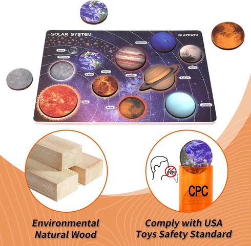 Planet Solar System Space Wooden Puzzle Toys for Kids - Preschool Solar System Planets Matching Board Activities