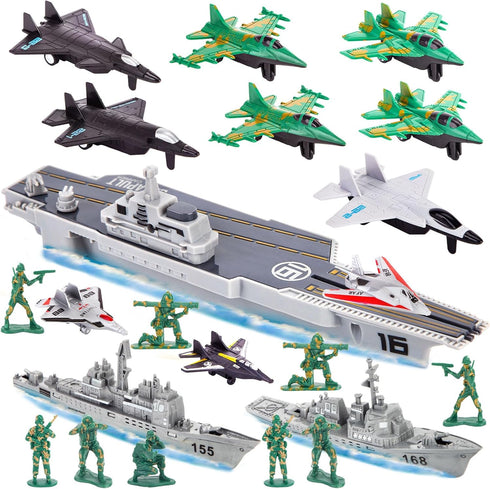 3 otters 27PCS Aircraft Carrier Toy Set, Army Men Military Set Battle
