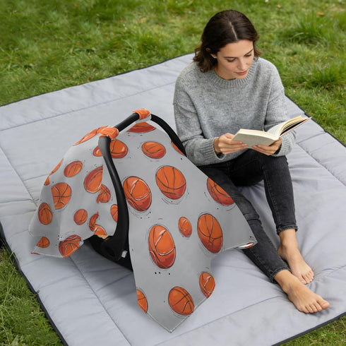 Mazeann Basketballs Sports Grey Car Seat Cover Baby Breathable Soft Infant Carseat Covers Canopies Babies Carrier
