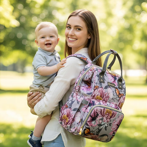 Backpack Backpack Floral Diaper Bag with Coin Bag USB Charging Port Stroller Straps and Insulated Pocket,Travel Nappy