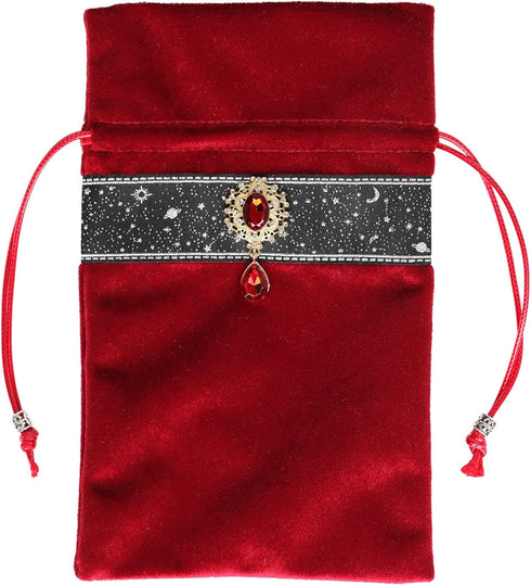 Tarot Cards Bag with Divination Tablecloth, Star River Lace Velvet Bottom with Tarot Pouch (Red)