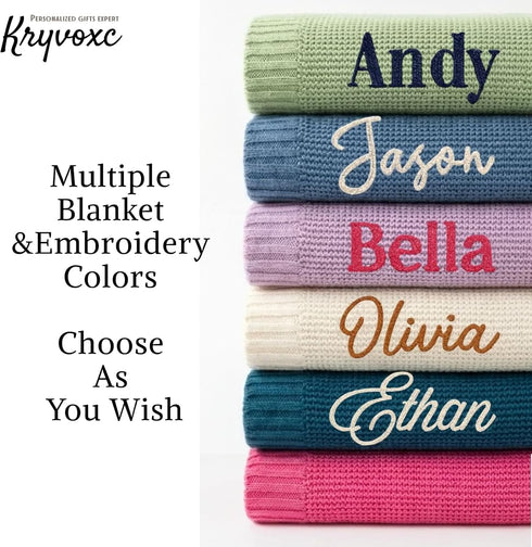 Kryvoxc Set 95% Personalized Baby Blanket with Name, Cotton Customized Swaddle Blanket and Beanie, Receiving Blanket