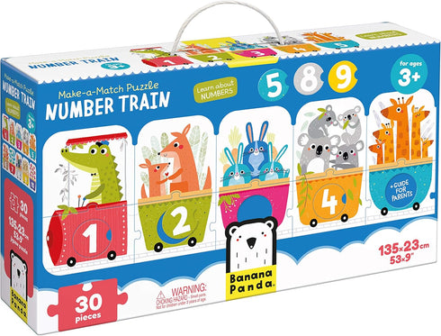Banana Panda Make-a-Match Number Train Floor Puzzle - Learn Numbers 1-10 with 30 Large Pieces for Ages 3-5