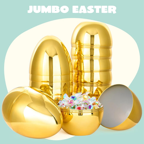 6 10'' JOYIN Pcs Gold Jumbo Easter Eggs, Fillable Metallic Large Plastic Eggs for Easter Themed Hunt Basket Stuffers