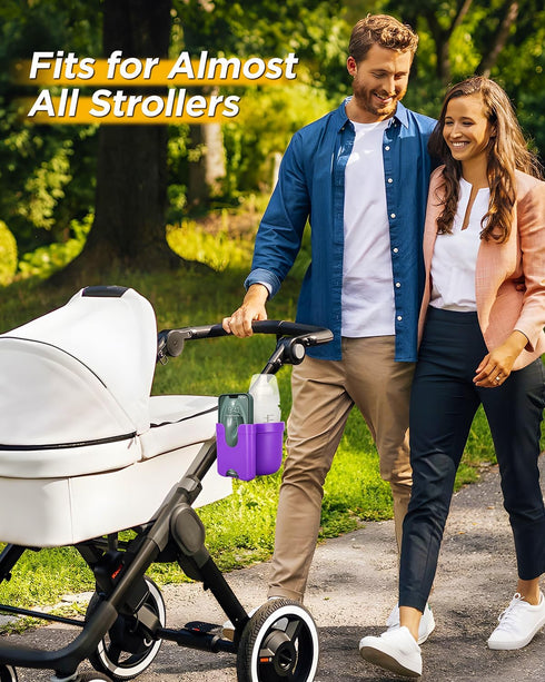 Universal Stroller Cup Holder with Mobile Phone Case, 2-in-1 Strollers Storage Rack, 360 Degrees Rotation Drink Holder