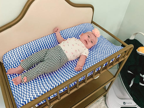Premium Baby Changing Pad Covers 4 Pack - Pure Cotton Machine Washable Navy and White Changing Table Cover