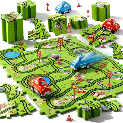 Beby Buty 48PCS Puzzle Race Track Car Set for Toddlers Kids Boys, Toddler Toys